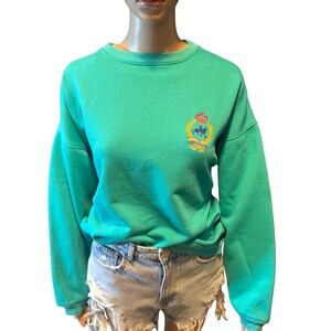 Embroidered Crest Crewneck Sweatshirt in Teal